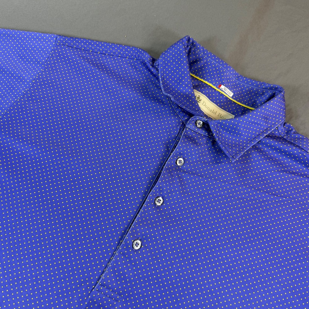Donald Ross Mens XL Blue Yellow Dot Spanish Trail Golf Polo Shirt 100% Poly